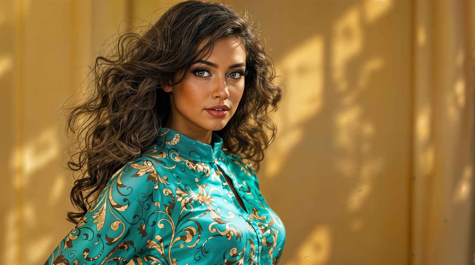 Hyperrealistic Portrait of a Stunning Woman in Turquoise Blo...