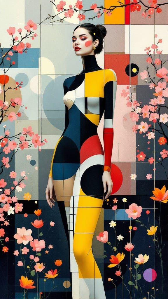 Geometric Dreamscape in Mondrian-Inspired Style