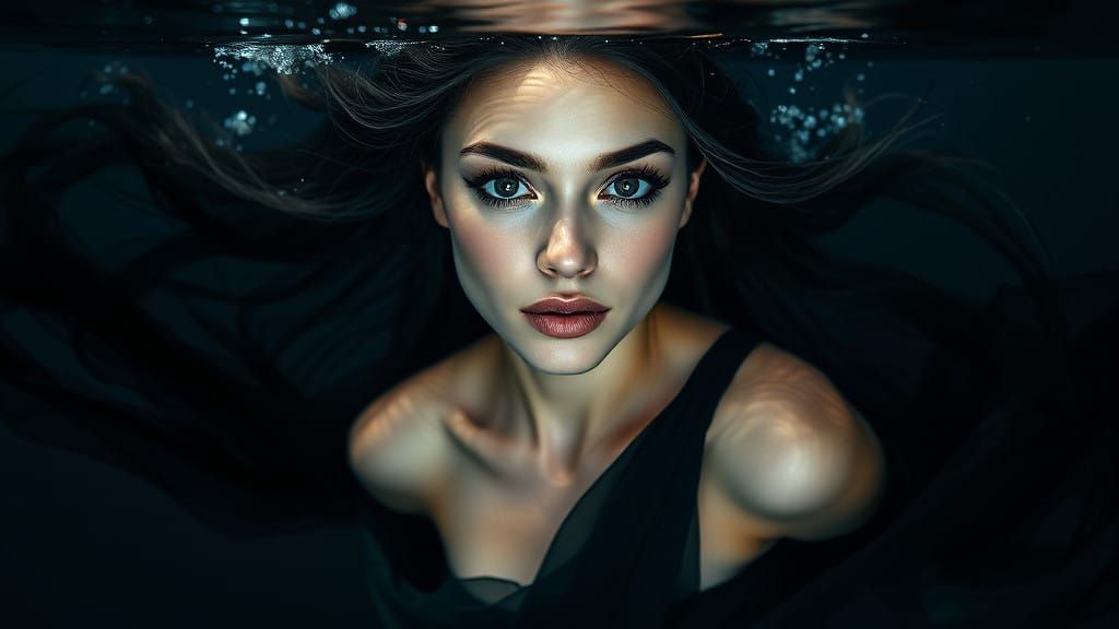 Mysterious Underwater Siren in Hyperrealistic Portrait
