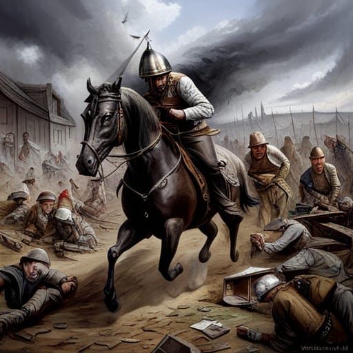 Candy Art Raider on Armored Horse Destroys Village