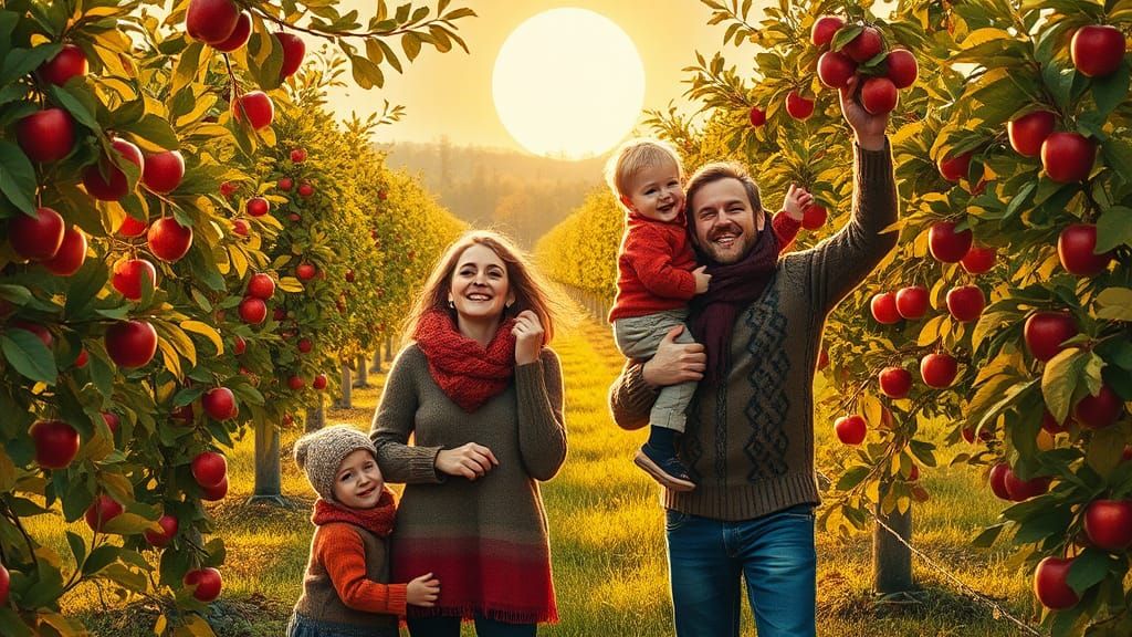 Family Apple Picking in Autumn: Romantic Nostalgia