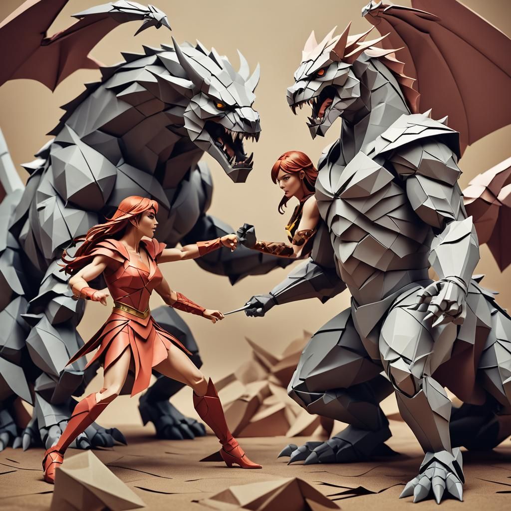 Origami Giganta Battles Typhon in Papercraft Style