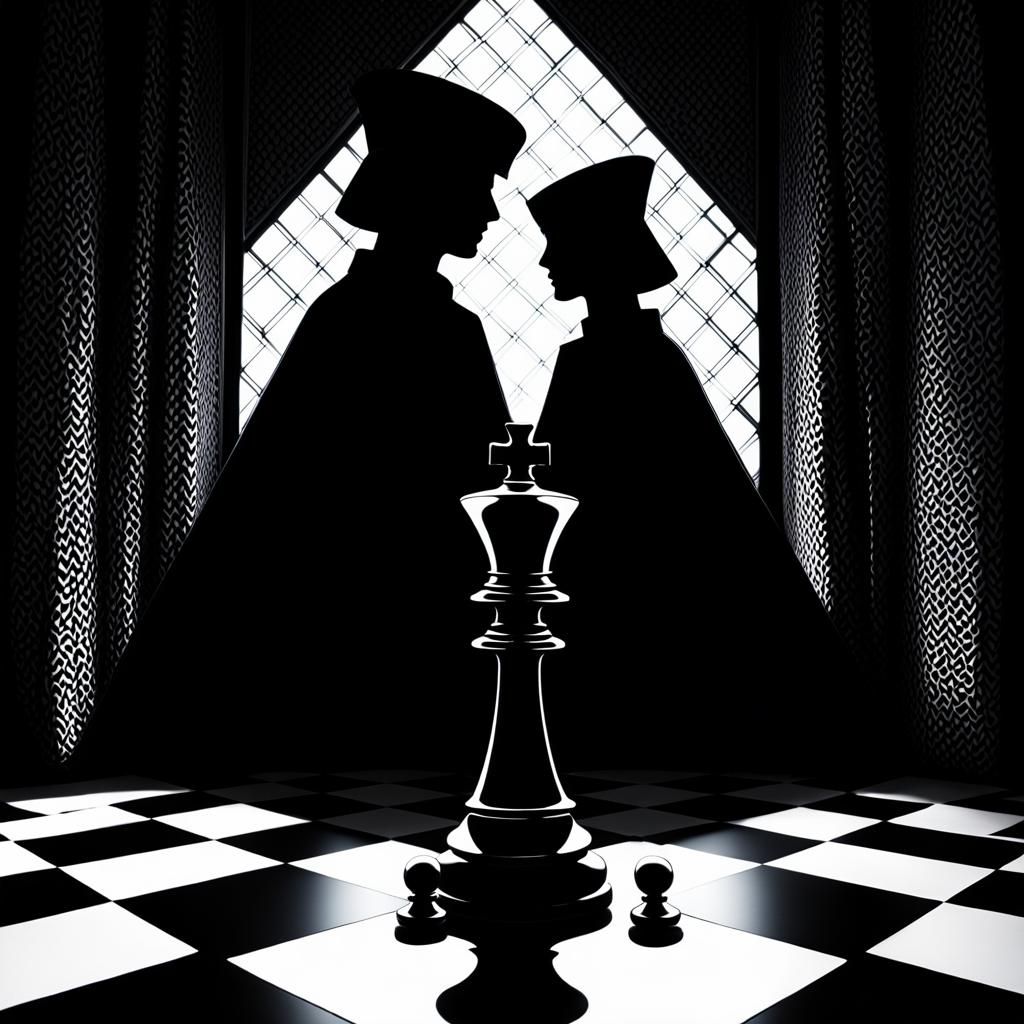 German Expressionist Chess Scene in Film Noir Style