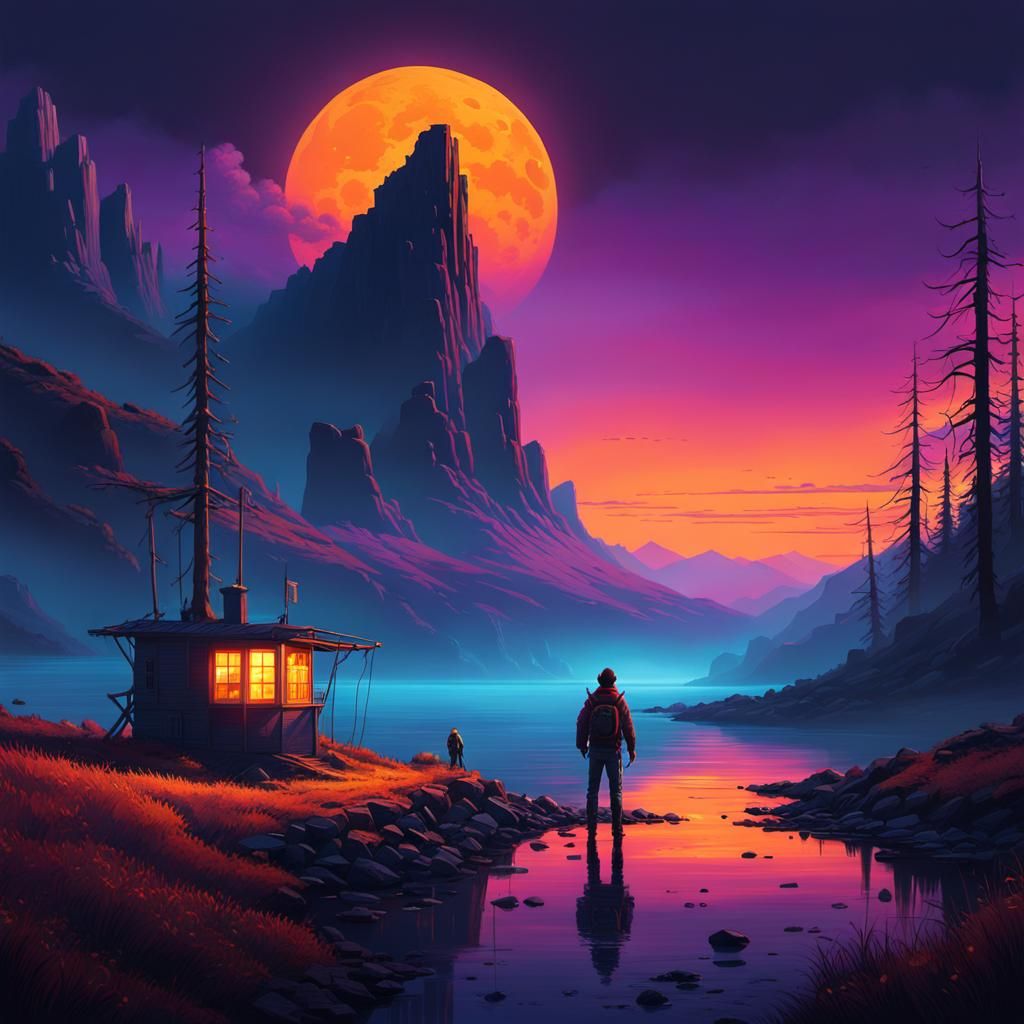 Mystical Realm: Adventurer at Fiery Horizon