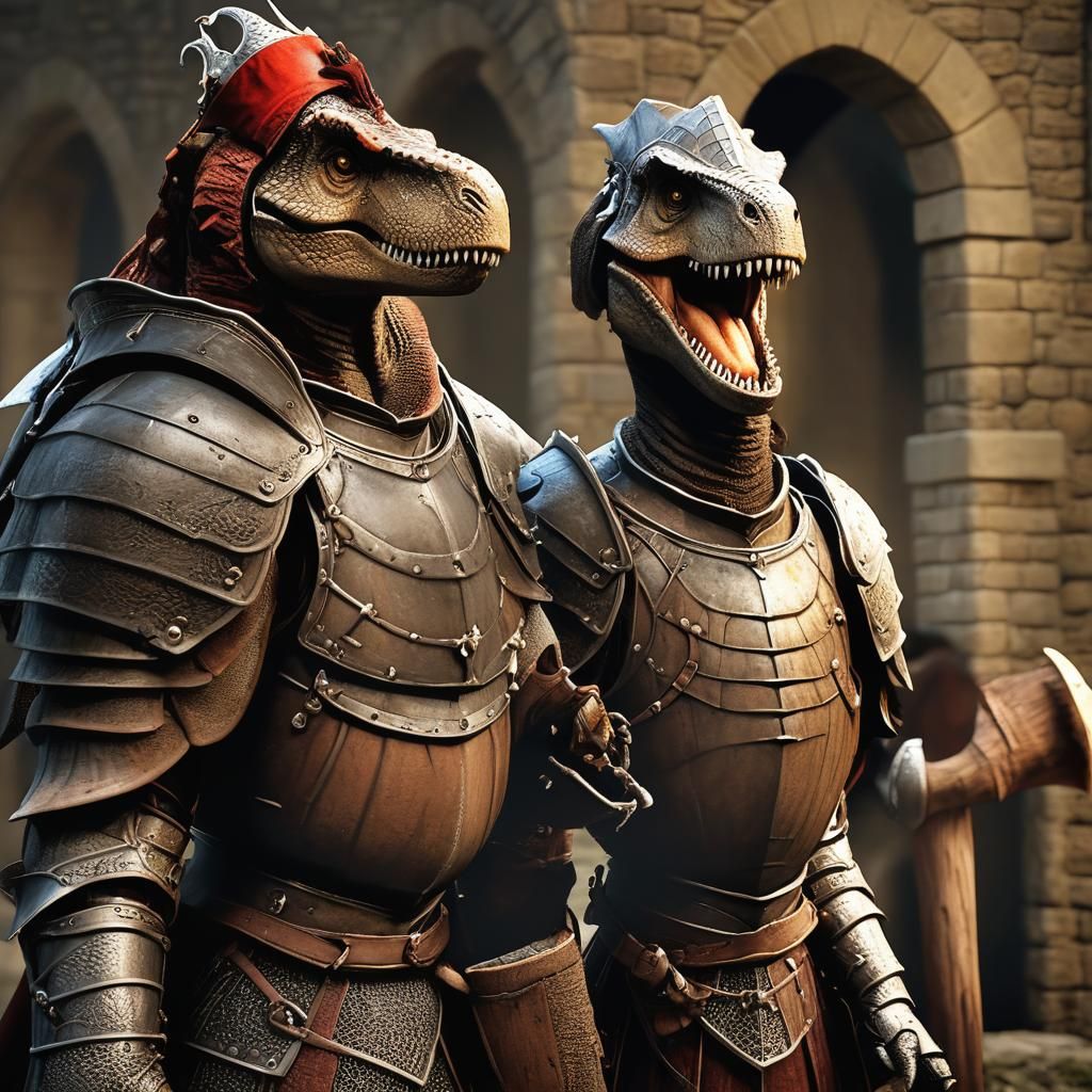Medieval Dinosaur in Armor With Witch Hat