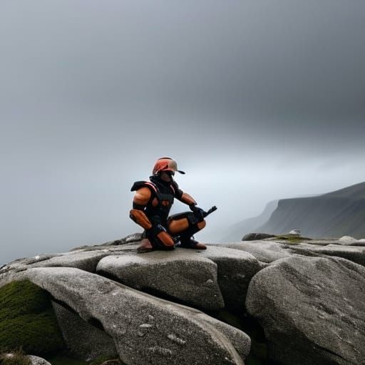 Halo Spartan Contemplates a Rainy Vista