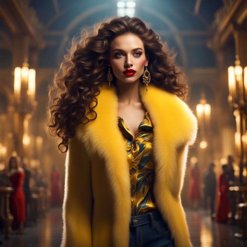 Model in Fur Coat: Detailed Matte Painting