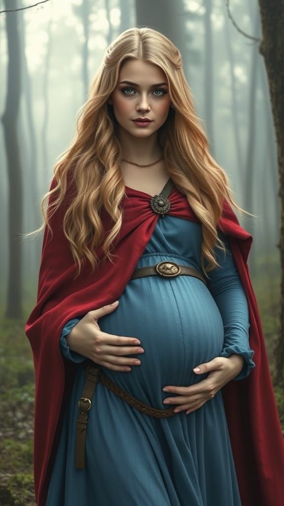 Ethereal Viking Goddess in Blue and Red