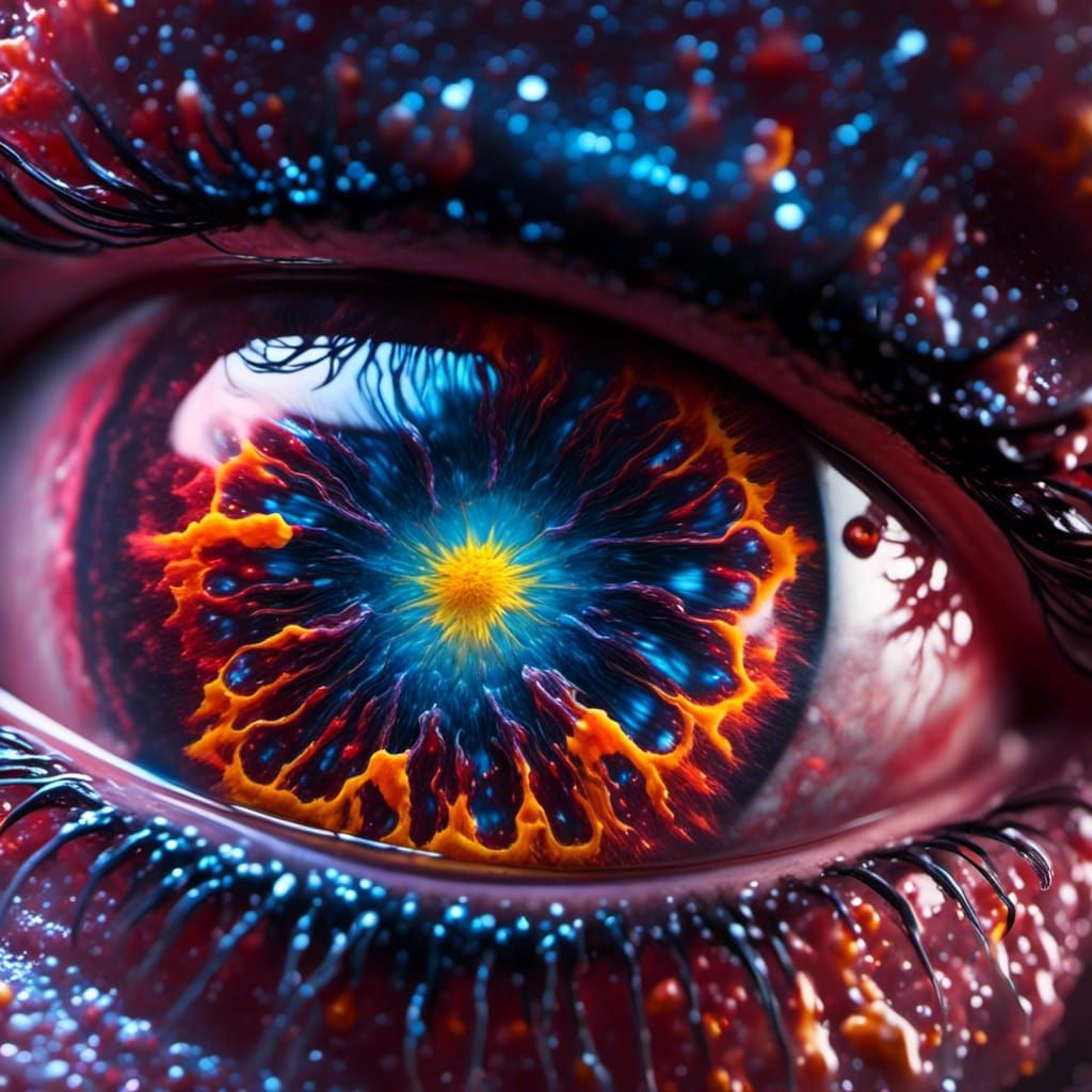 Crystal Eye Leaking Galaxy Liquid with Starburst Iris
