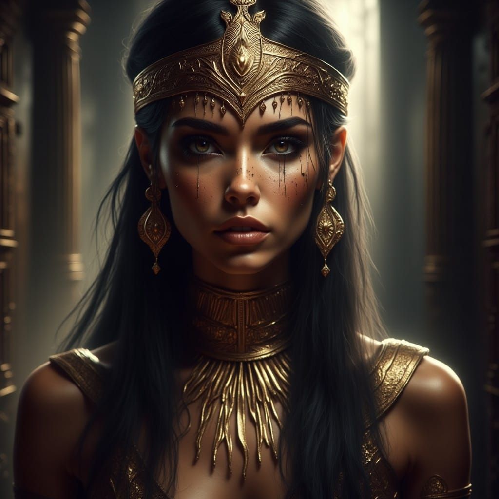 Surreal Egyptian Priestess in Dark Cosmic Realm