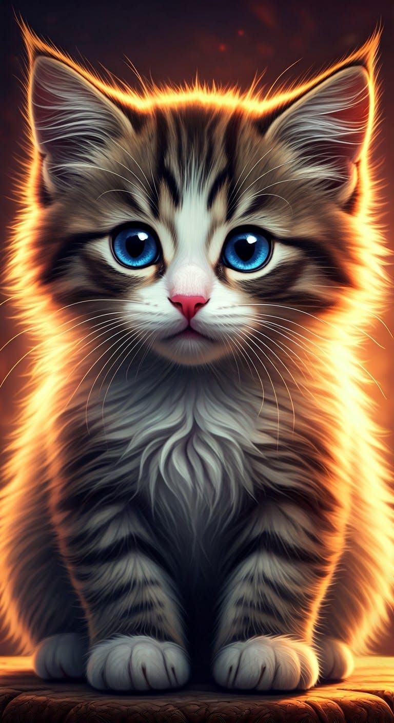 Whimsical Kitten Portrait with Heart-Shaped Marking