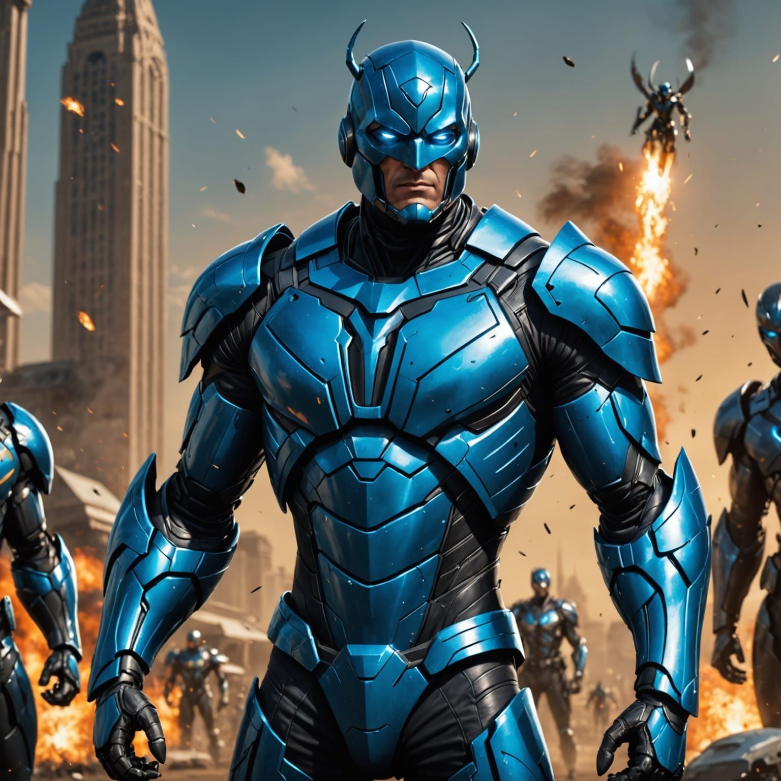 Cyberpunk Blue Beetle in Heavy Armor