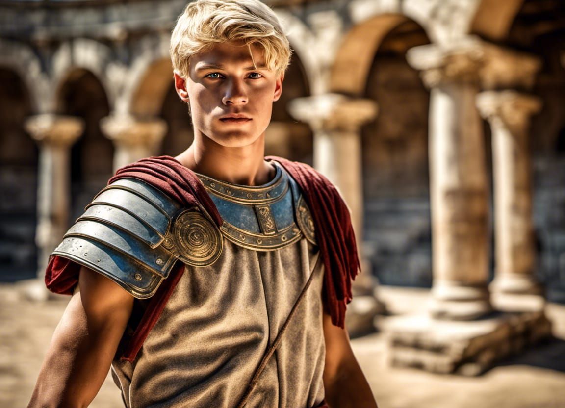 Handsome Roman Teen Warrior in Ancient Arena
