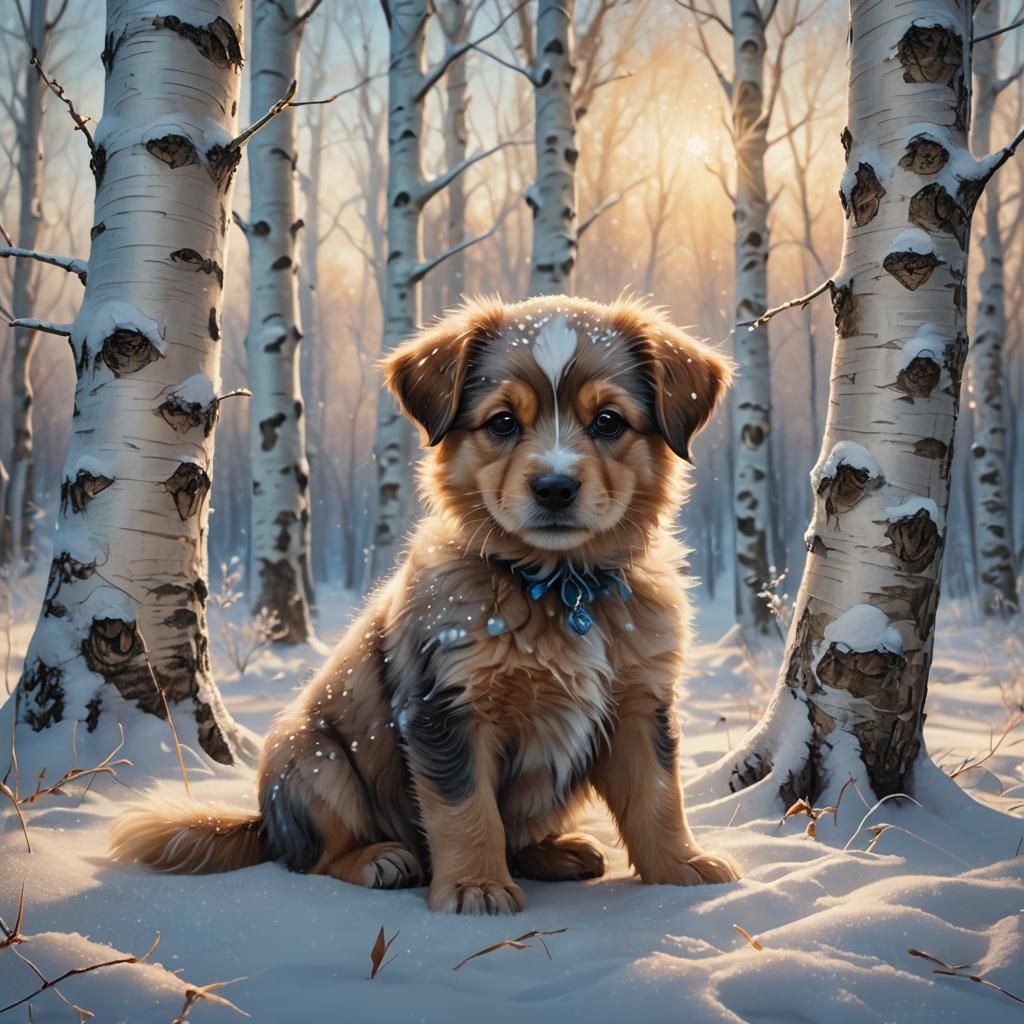 Puppy in Winter Wonderland: Digital Matte Painting