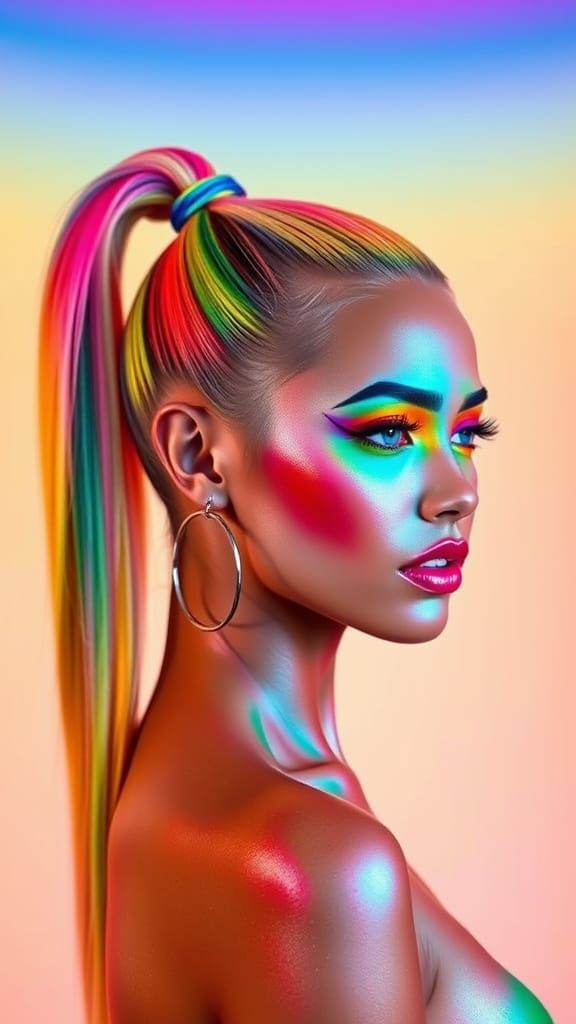 Hyper-Realistic Portrait of a Vibrant Rainbow Goddess in Col...