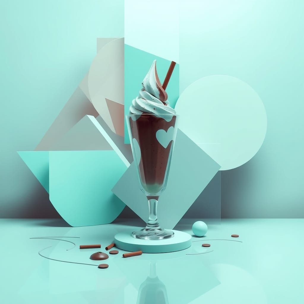 Mint Geometric Ice Cream Art in Abstract Style