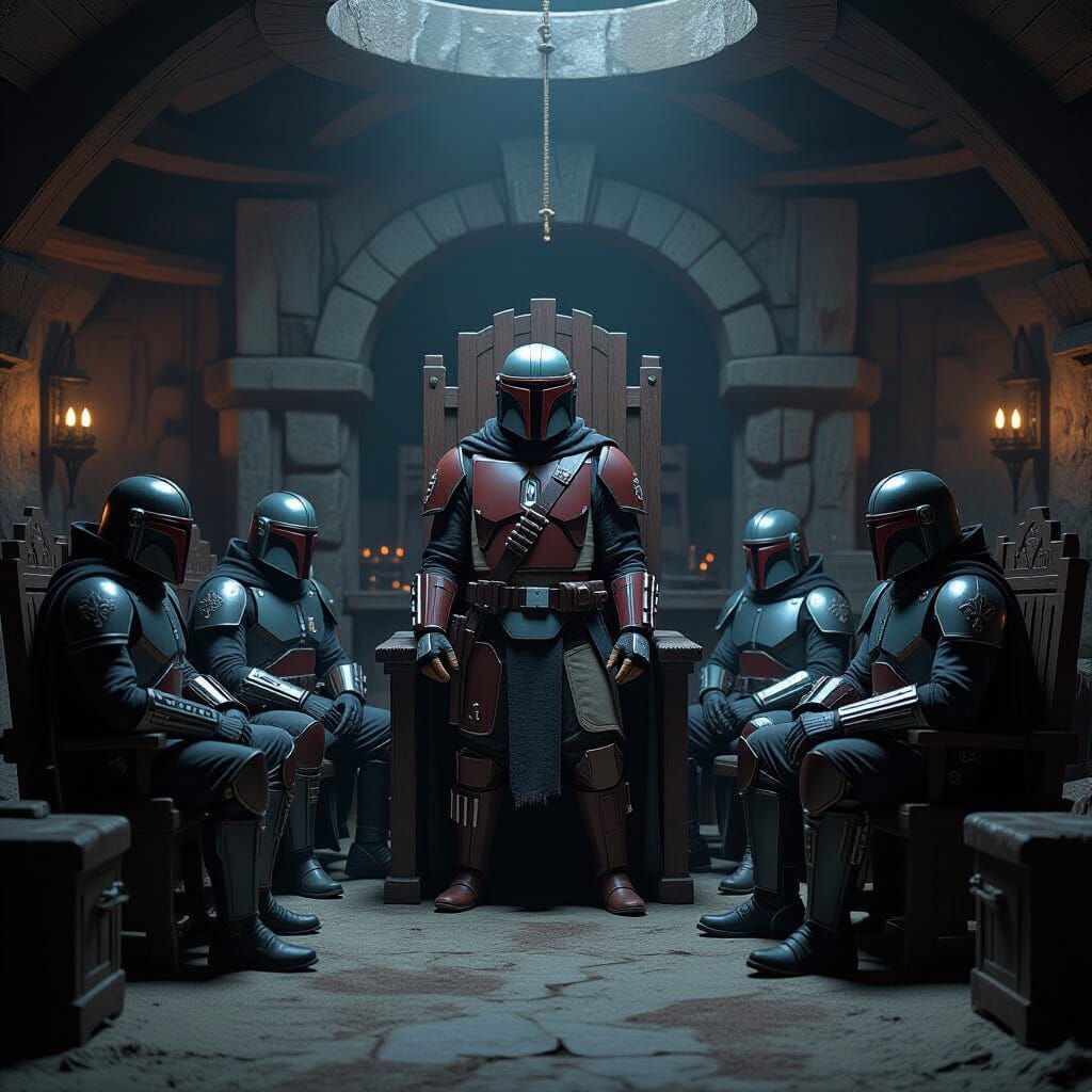 Mandalorian Clan Grogu in Retro Sci-Fi Style