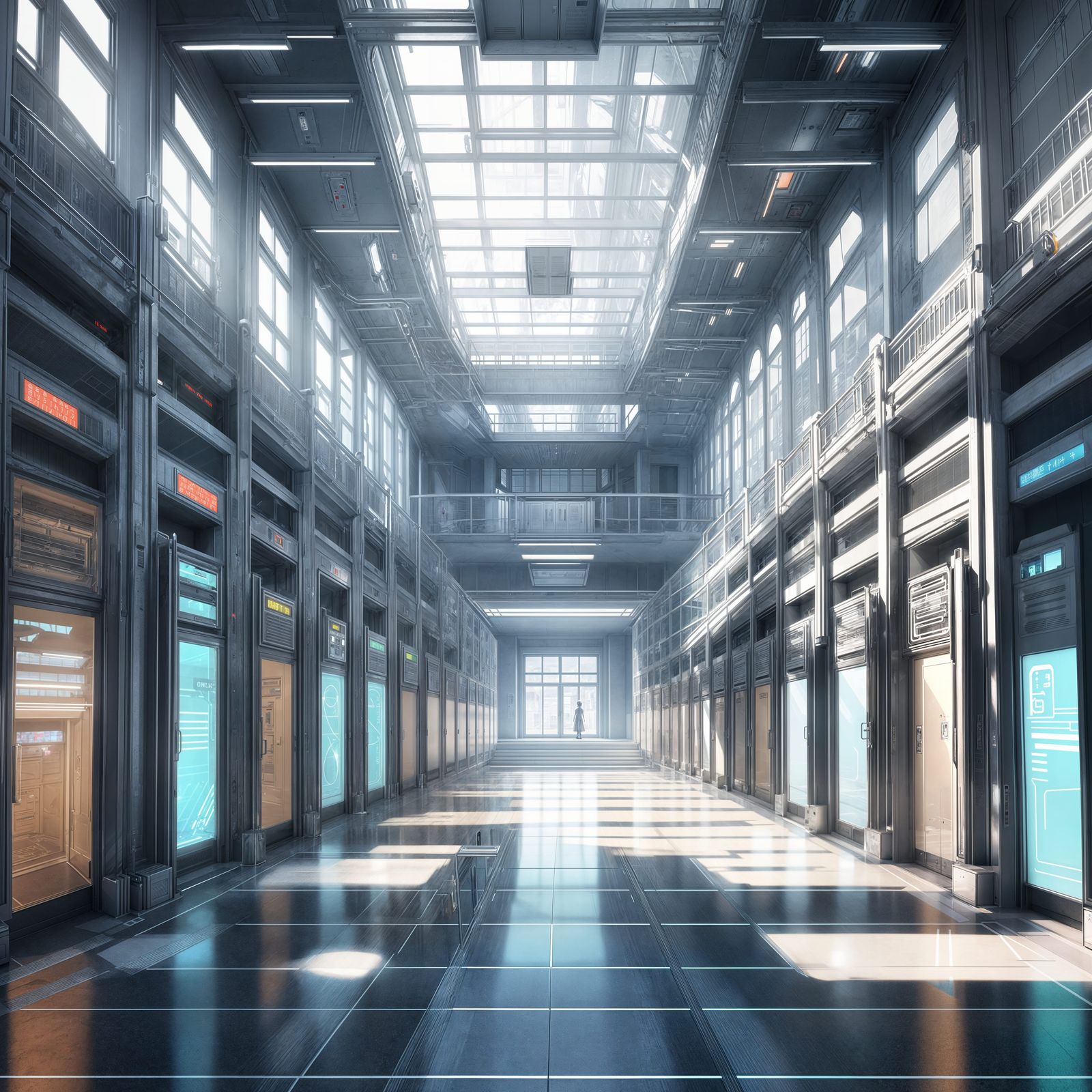 Cyberpunk School Corridor with Ultrafine Details