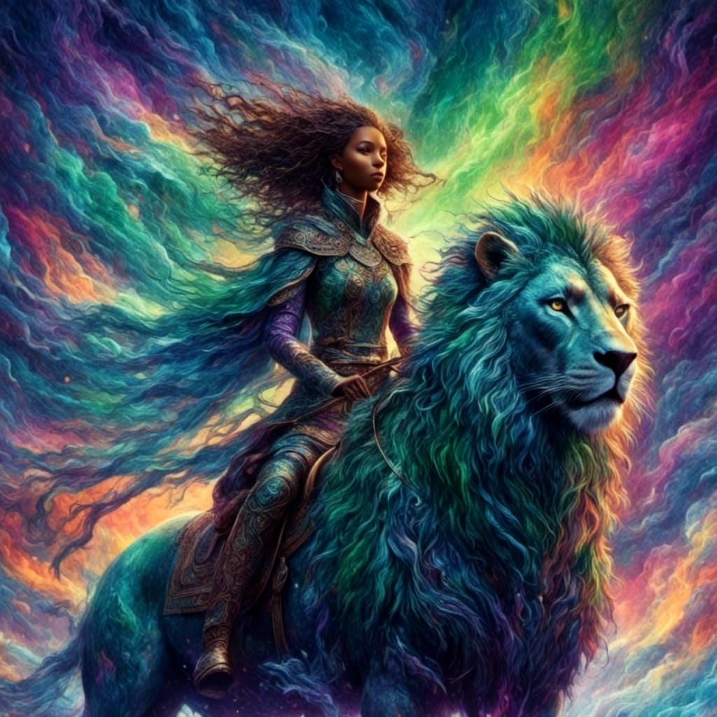 Sejuani on Lion Under Northern Lights, Fantasy Art