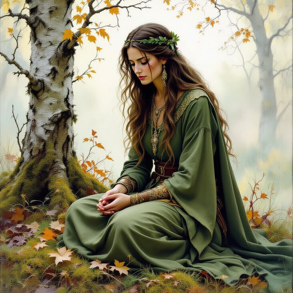 Druid Seeks Help in Forest, Fine Art Painting