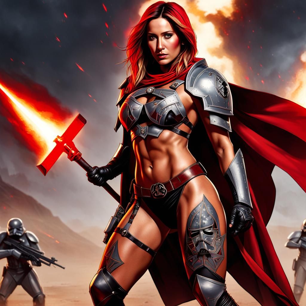 Muscular Warrior in Armored Bikini with Sith Tattoos
