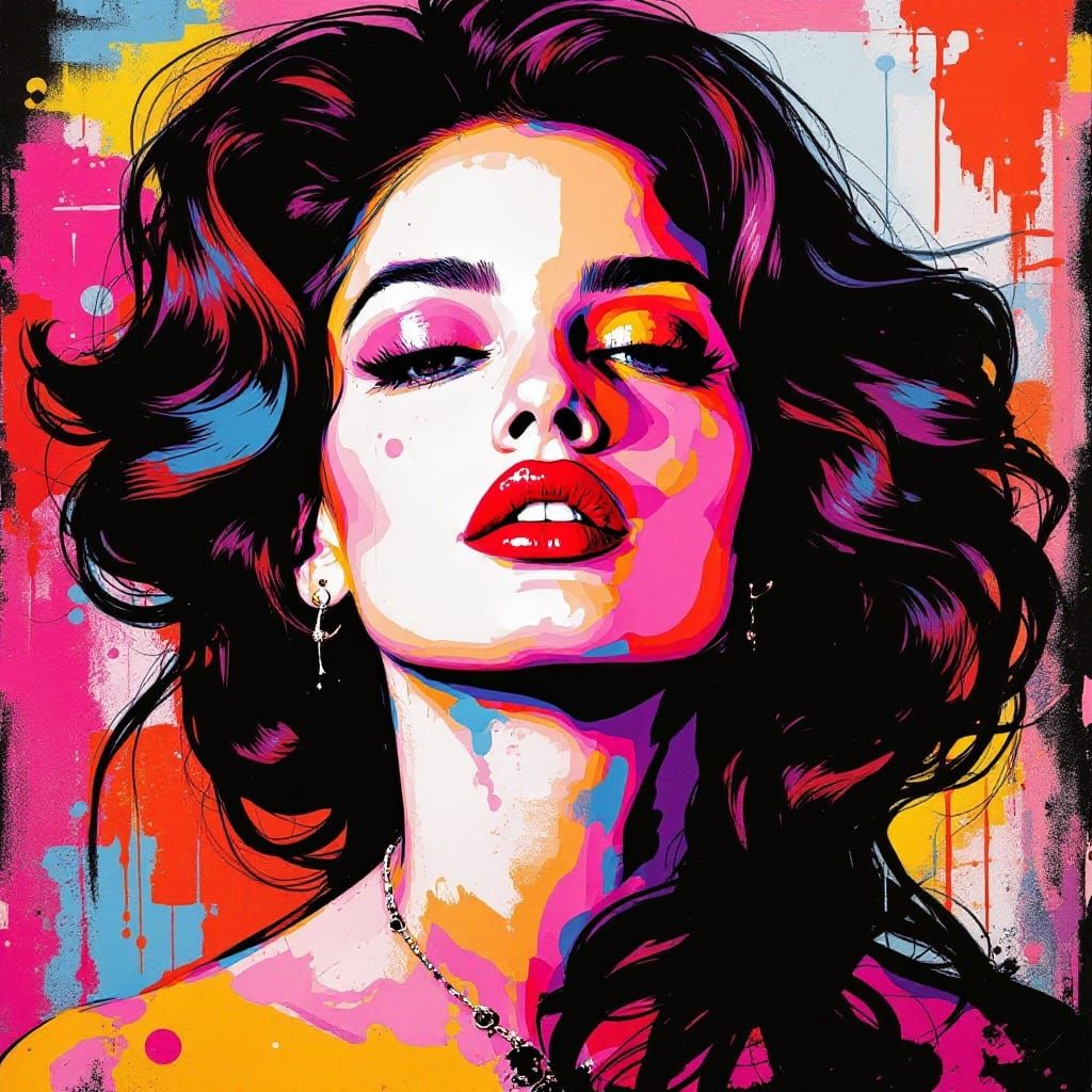 Pop Art Portrait of a Stunning Woman in Vibrant Colors