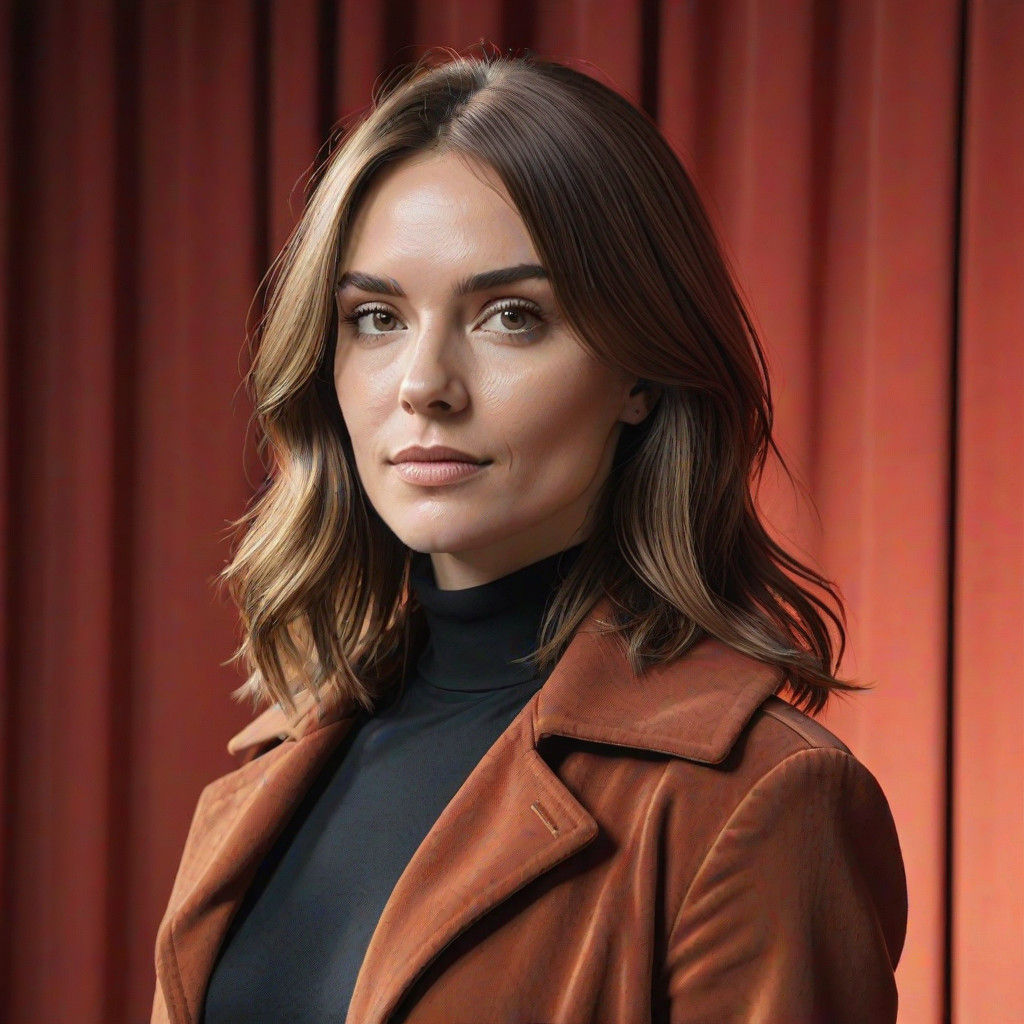 Elegant Young Woman with Red Backstage Curtain