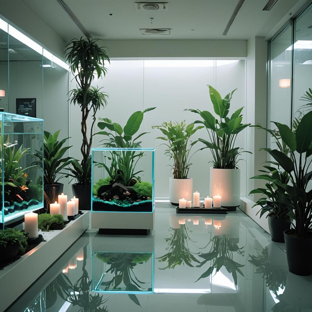 Futuristic Japanese Aquarium with Neon and Tech