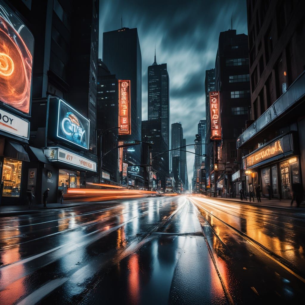 Racing Clock Hands in a Fast-Paced Cityscape at Night