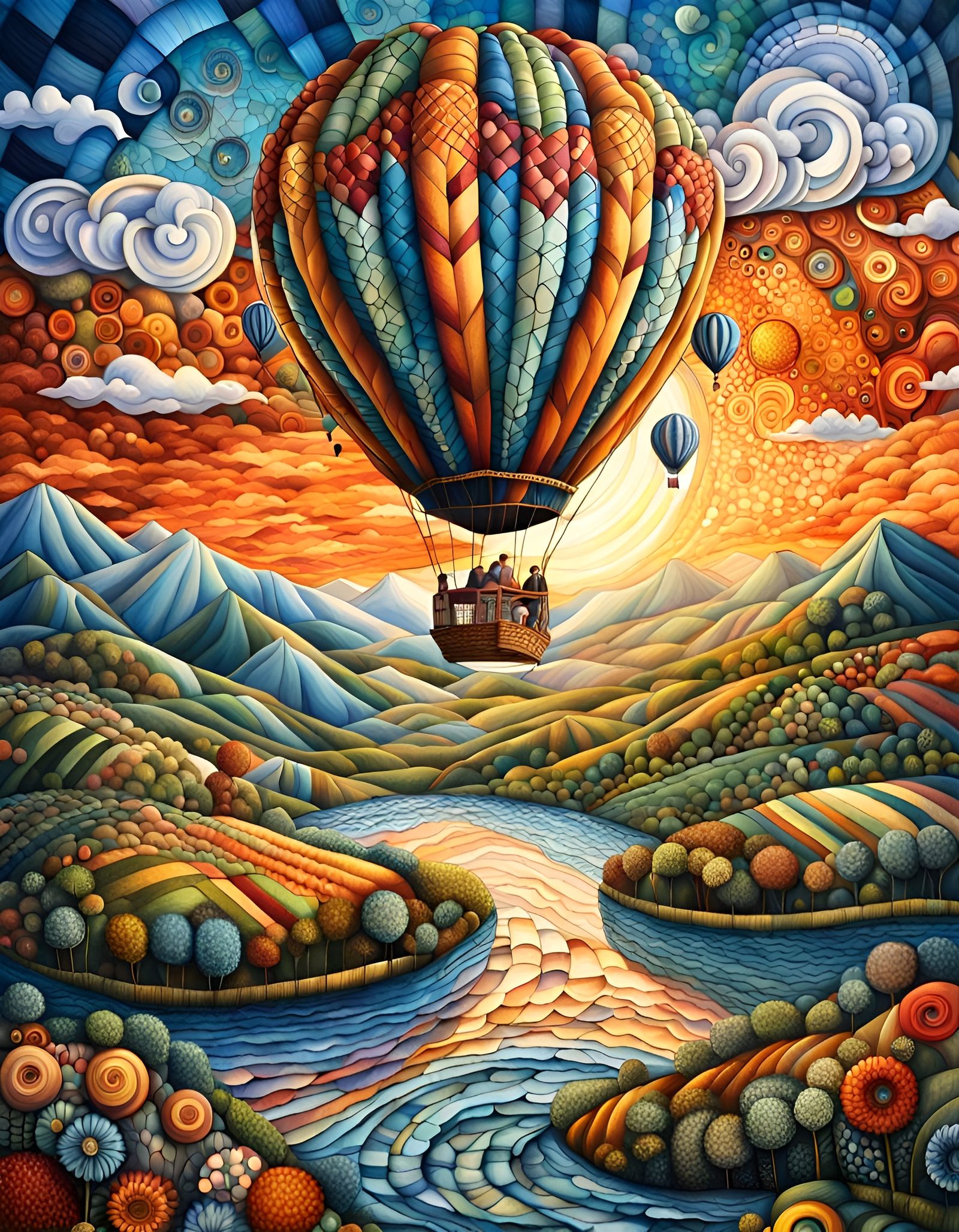 Hot Air Balloon Flight: Surreal Fantasy Concept Art