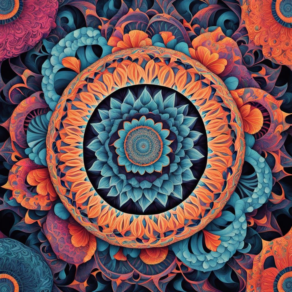 Ethereal Fractal Mandala in Vibrant Neon Hues