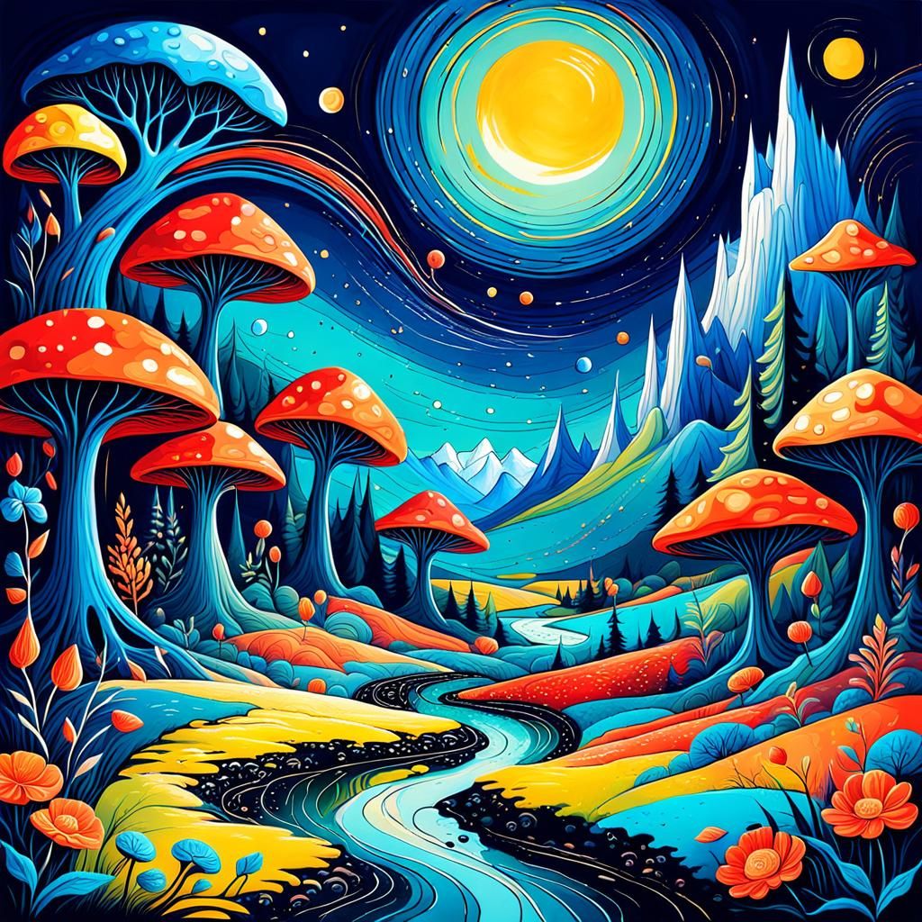 Abstract Magical Land with Complementary Colors