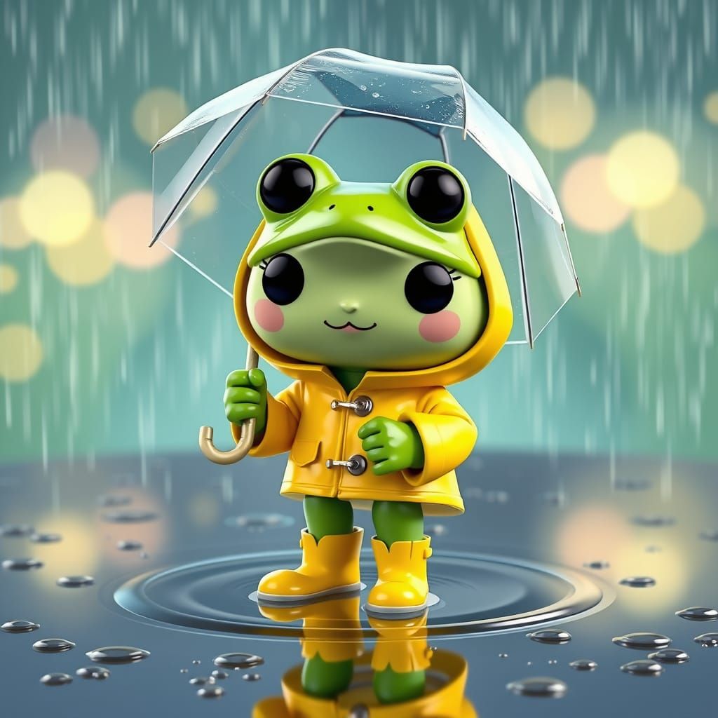 Funko Pop Frog in Raincoat, Anime Style