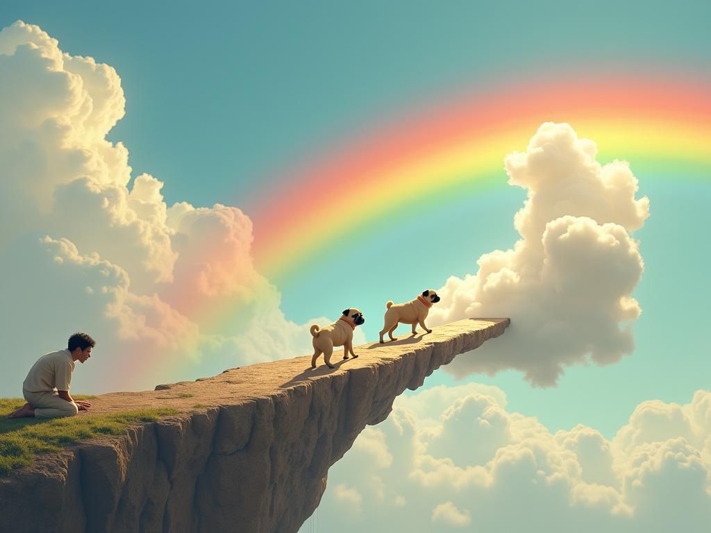 Pugs on Cloud Bridge in Photorealistic Rendering