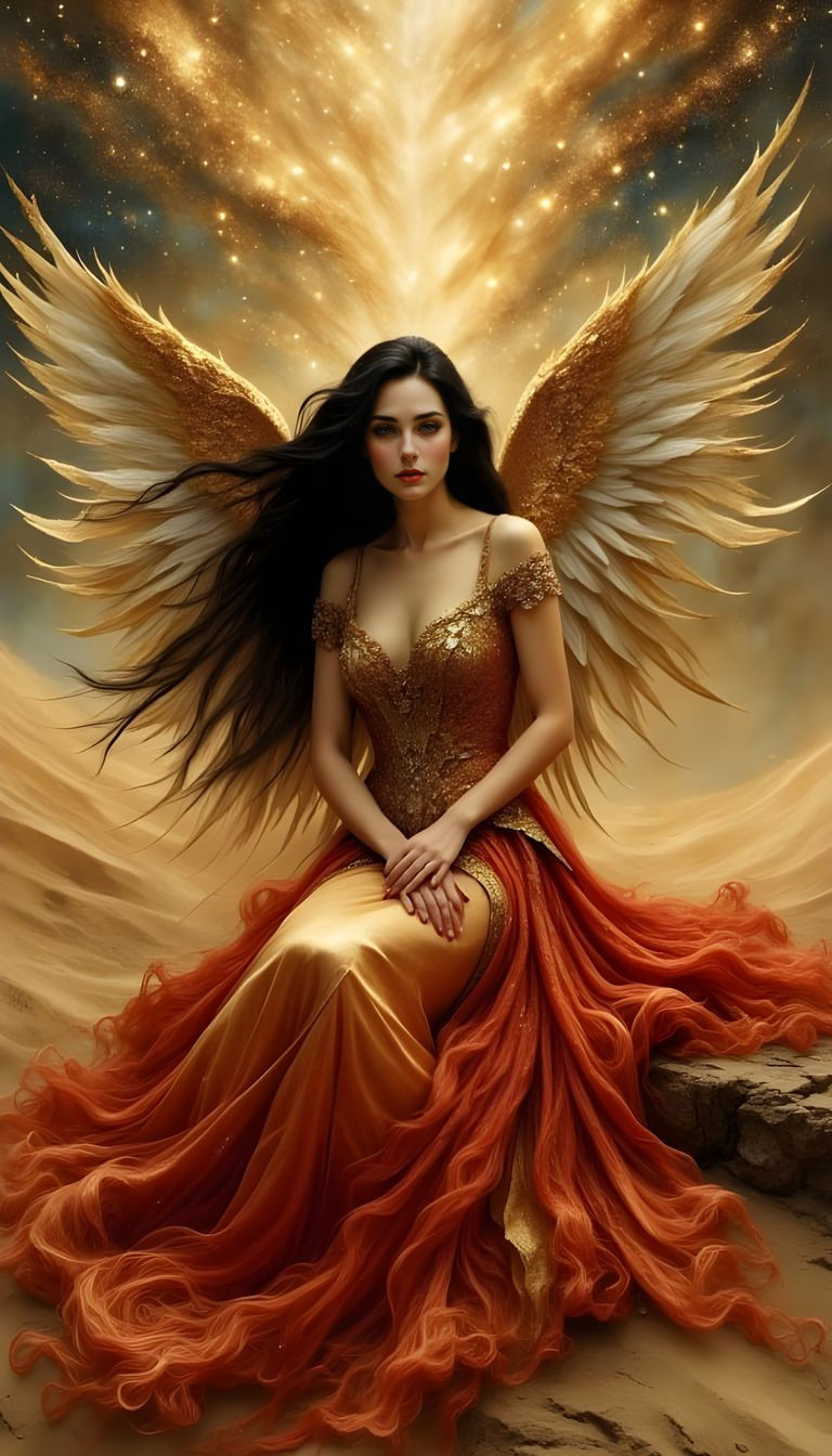 Ethereal Angel Woman in a Tornado Sandstorm, Oil on Canvas