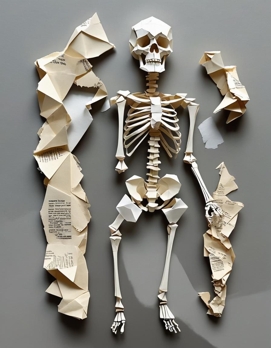 Origami Skeleton Made of Torn Paper