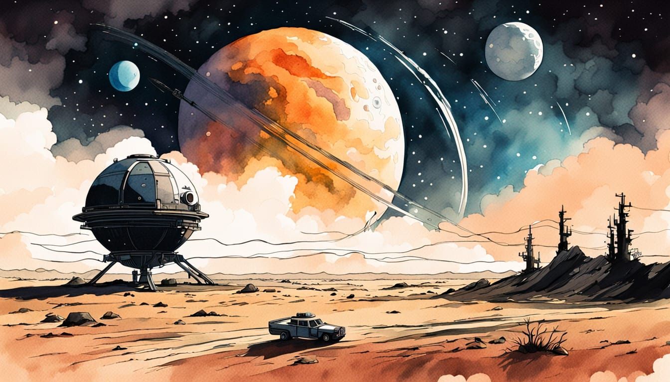 Cosmic Odyssey in Moody Watercolor