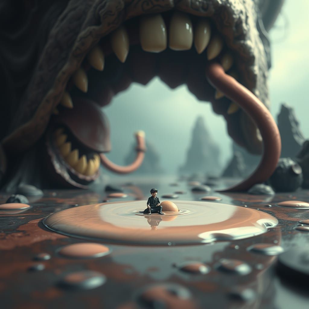 Surreal Miniature Figure in Saliva, Inspired by Beksinski, G...