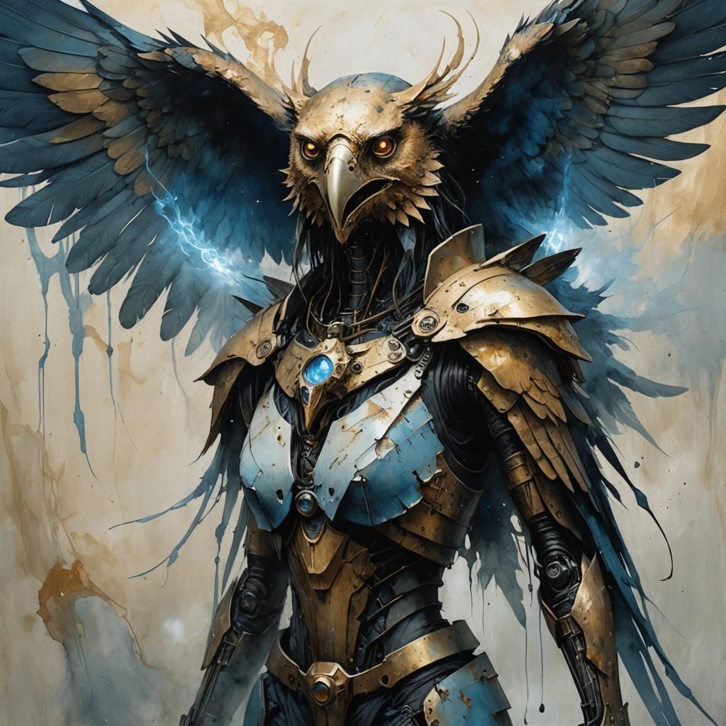 Golden Warrior with Eagle Wings and Laser Eyes