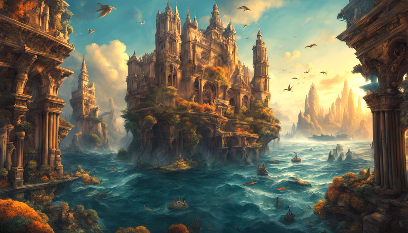 Submerged Lost City: Underwater Fantasy Art