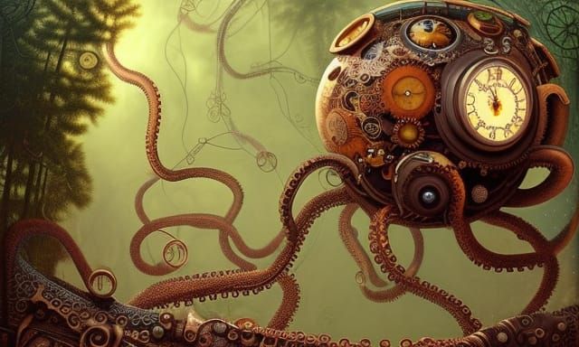 Steampunk Octopus in Observatory Network, by Jacek Yerka