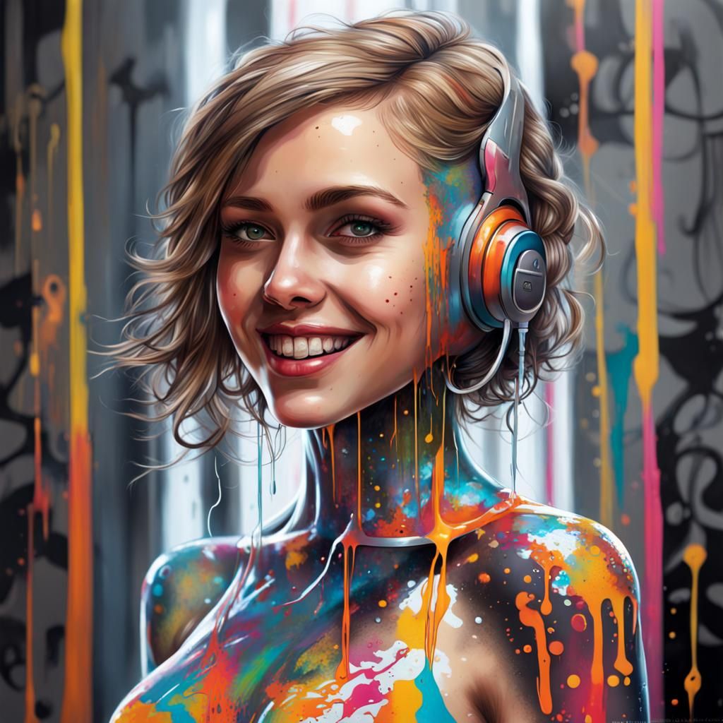 Android in Graffiti Art Style with Polychromatic Colors