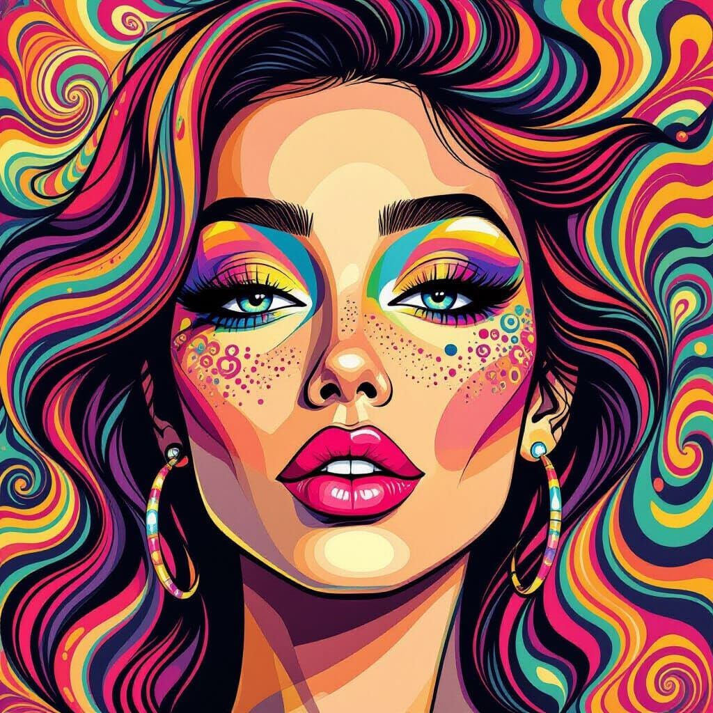 Trippy Line Art Portrait of a Party Girl