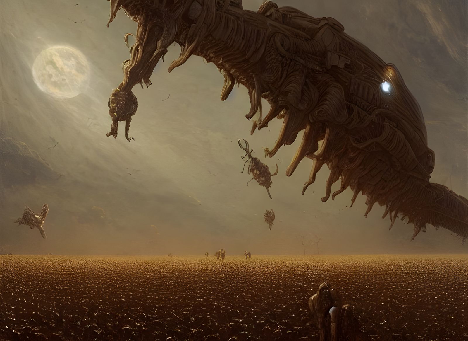 Alien Ships Harvest Cornfields: Dark Fantasy Concept Art