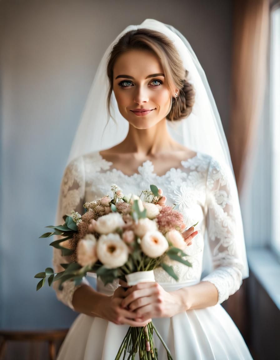 Elegant Bride in Modest Wedding Dress Portrait