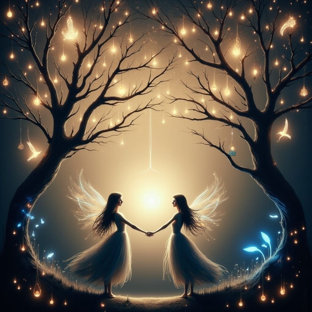 Whispering Fairy Figures in Ethereal Starlight