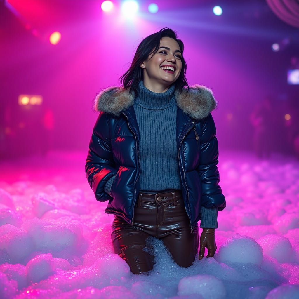 Girl in Foam at Nightclub Party