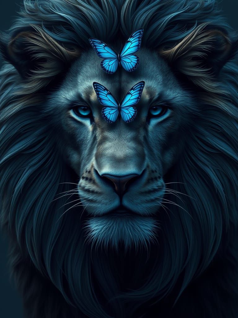 Regal Lion's Head with Blue Butterfly