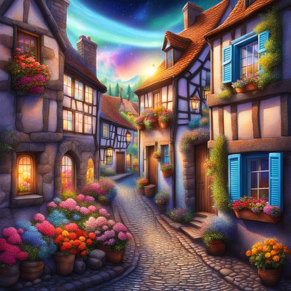 Charming Village in Astral Cosmic Style