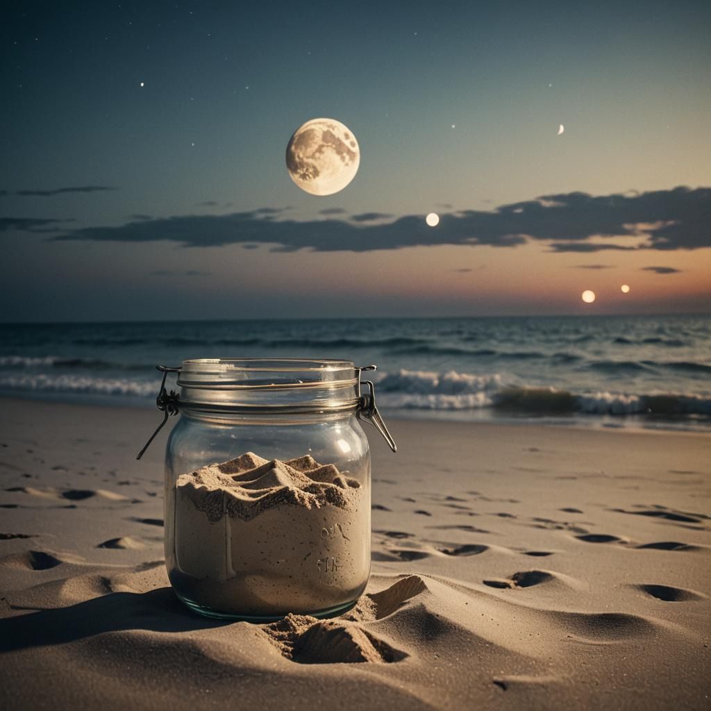 Moonlit Ocean Sand Jar: Cinematic Still